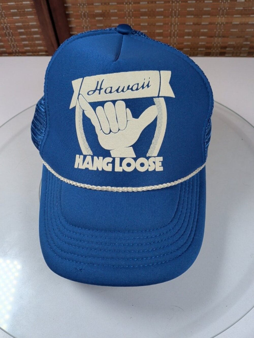 Vintage Hawaii Hang Loose Mesh Trucker Foam Rope Snapback Hat Cap Blue Retro